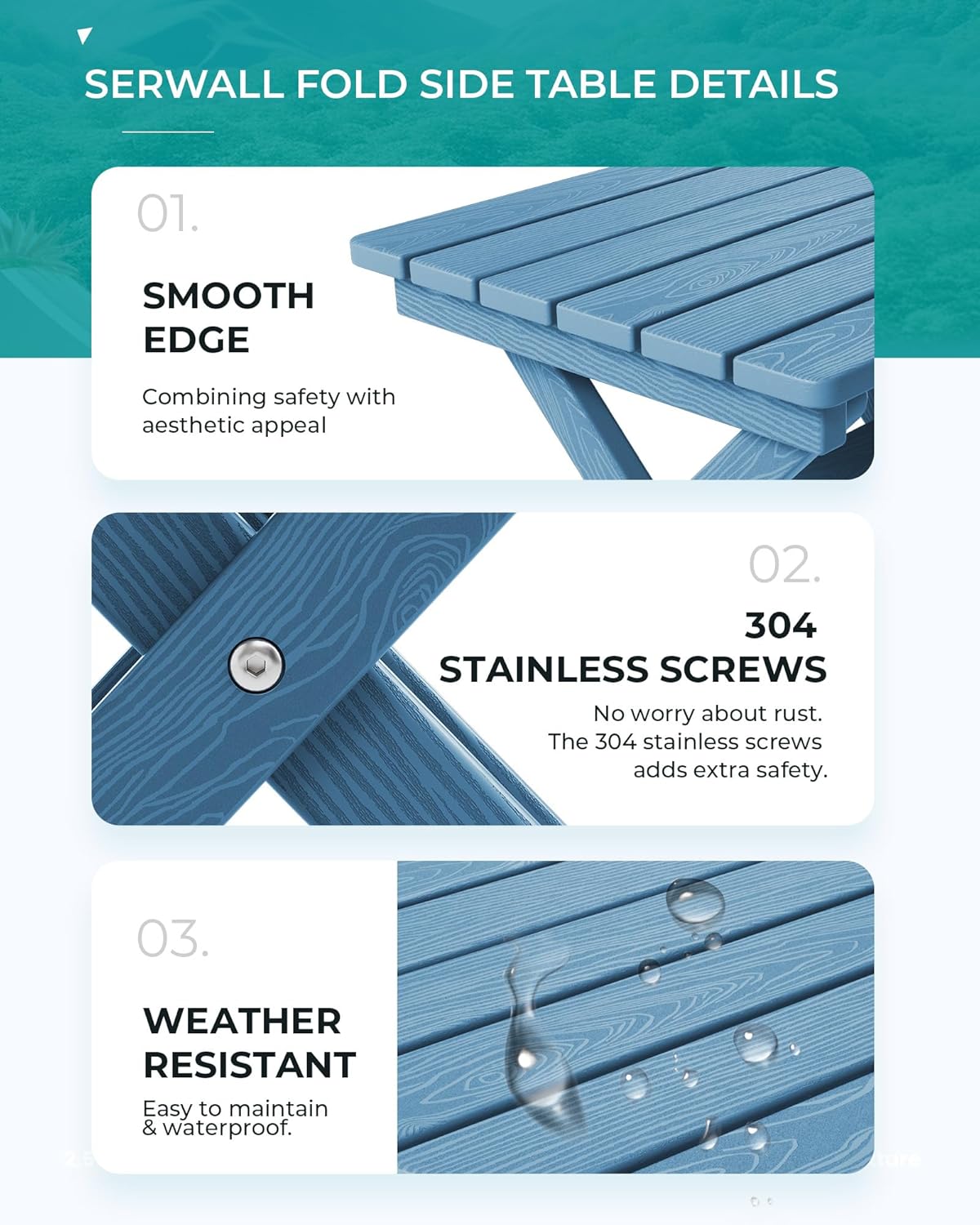 SERWALL Folding Outdoor Side Table Set of 2, Portable Adirondack Side Table, Navy