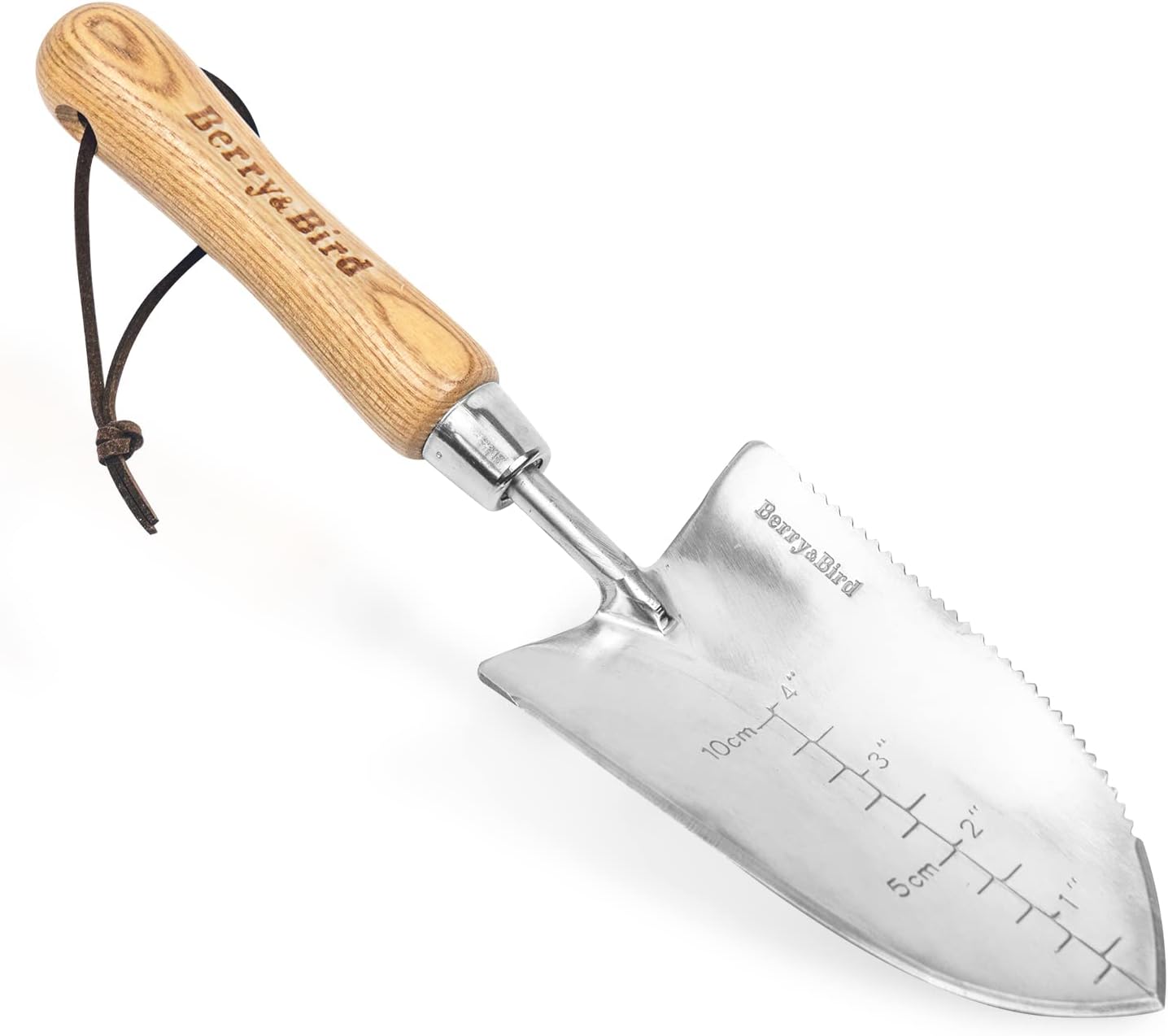 Berry&Bird Garden Serrated Planting Trowel, Multifunctional Shovel with ash Wood and Stainless Steel Digging Trowel Transplanter
