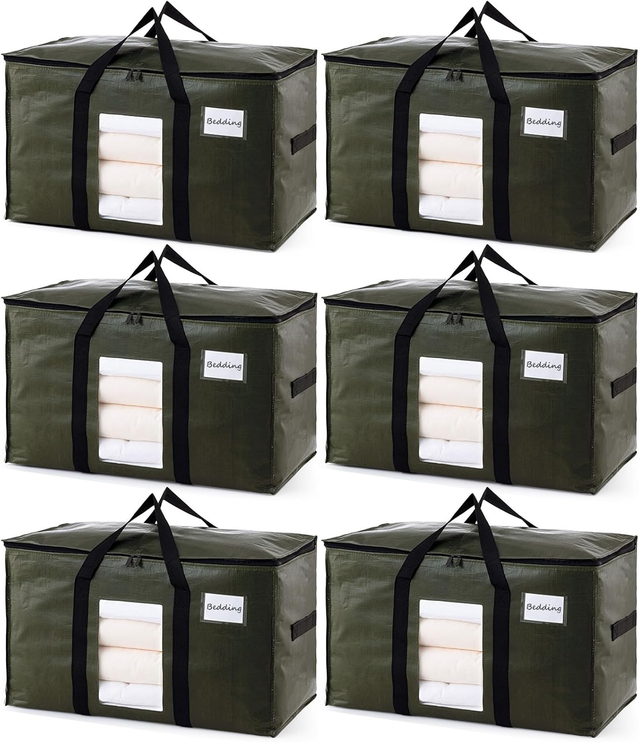 TAILI 6 Pack Green Extra Large Moving Bags, Heavy Duty Totes with Visible Window, Wrap Around Handles, Space-Saving Storage, Alternative to Moving Boxes