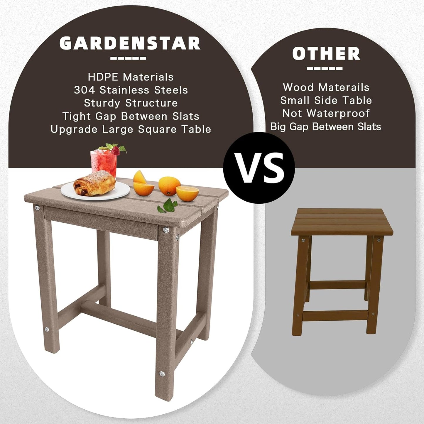 Adirondack Square Side Table,one-Tier Outdoor end Table, Patio Side Table for Pool,Porch,Backyard,Relaxing Companion (Teak)