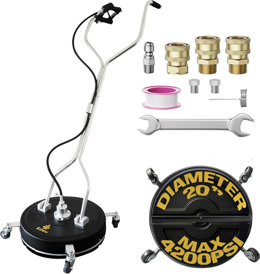 EDOU 20-Inch Dual Handle Pressure Washer Surface Cleaner, Wheels - Heavy Duty Composite Surface Pressure Washer - 4000 PSI Max - Includes 3/8-Inch Quick Connector Kit, Teflon Tape, Adapter Set