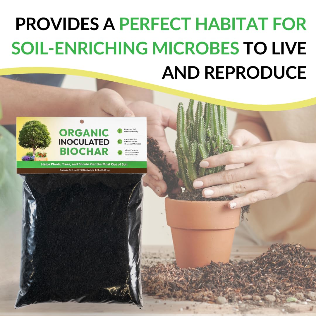 Organic Inoculated Biochar: Helps Plants and Trees Get The Most Out of Soil | Allows Plants to Uptake Nutrients More Efficiently | Contains Millions of Soil-Enriching Micro-Organisms | 64oz Bag
