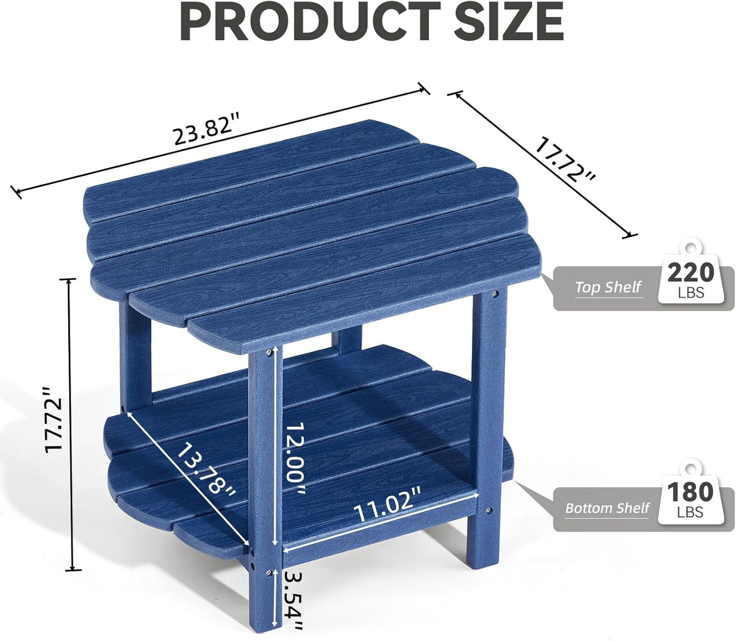 Small Outdoor Side Tables Modern 2-Tier Adirondack Table Rustic End Table HDPE Storage Shelf Industrial Corner Rectangle Coffee Table for Patio Garden Balcony Backyard Pool Farmhouse Home Blue