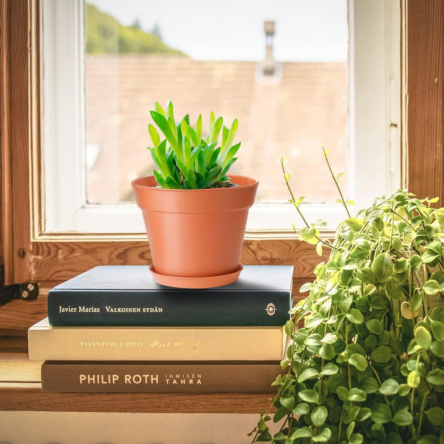 4 inch Small Plant Pots, 28 Pack Plastic Planters with Drainage Holes and Saucers for Flowers Plants, Succulents, Seed Starting Pots, Terracotta