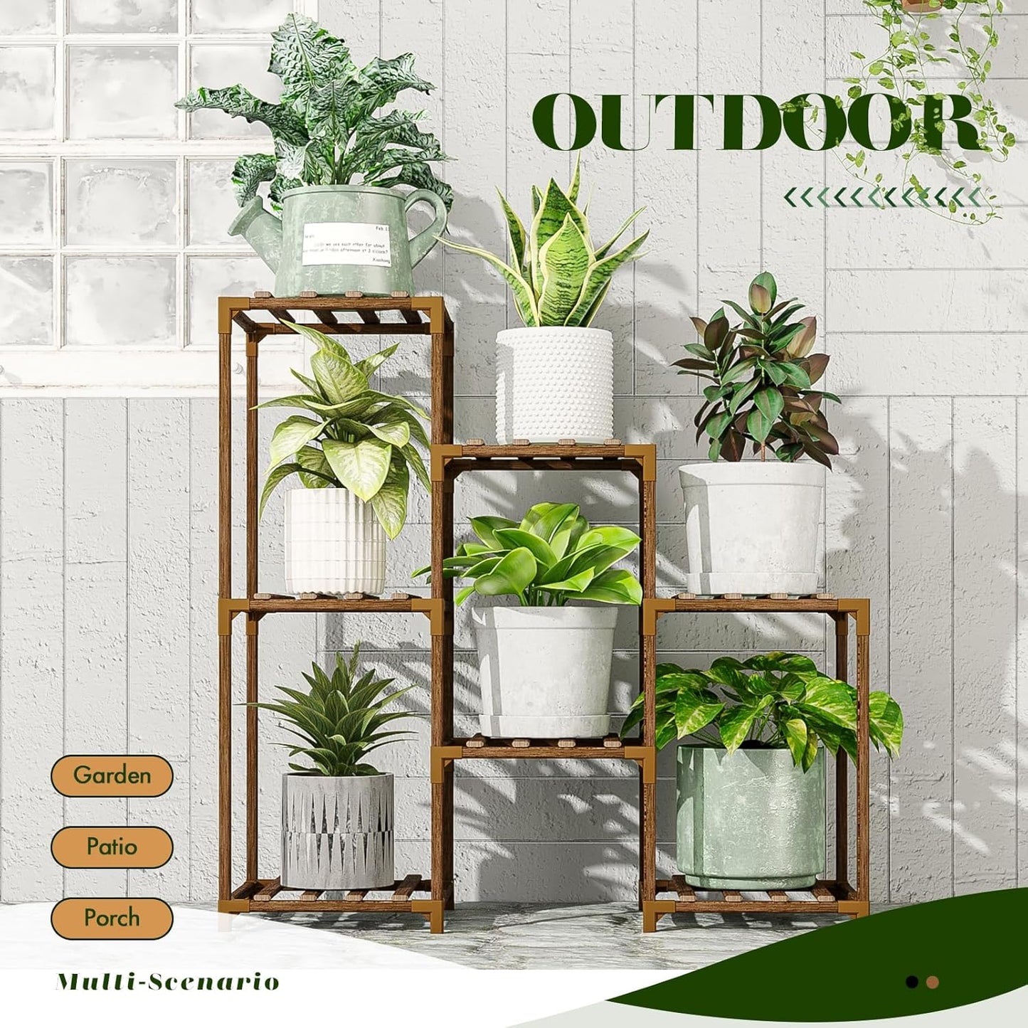 Plant Stand Indoor Outdoor Wood Plant Shelf for Multiple Plants Corner Plant Rack Window Flower Stand for Garden Patio