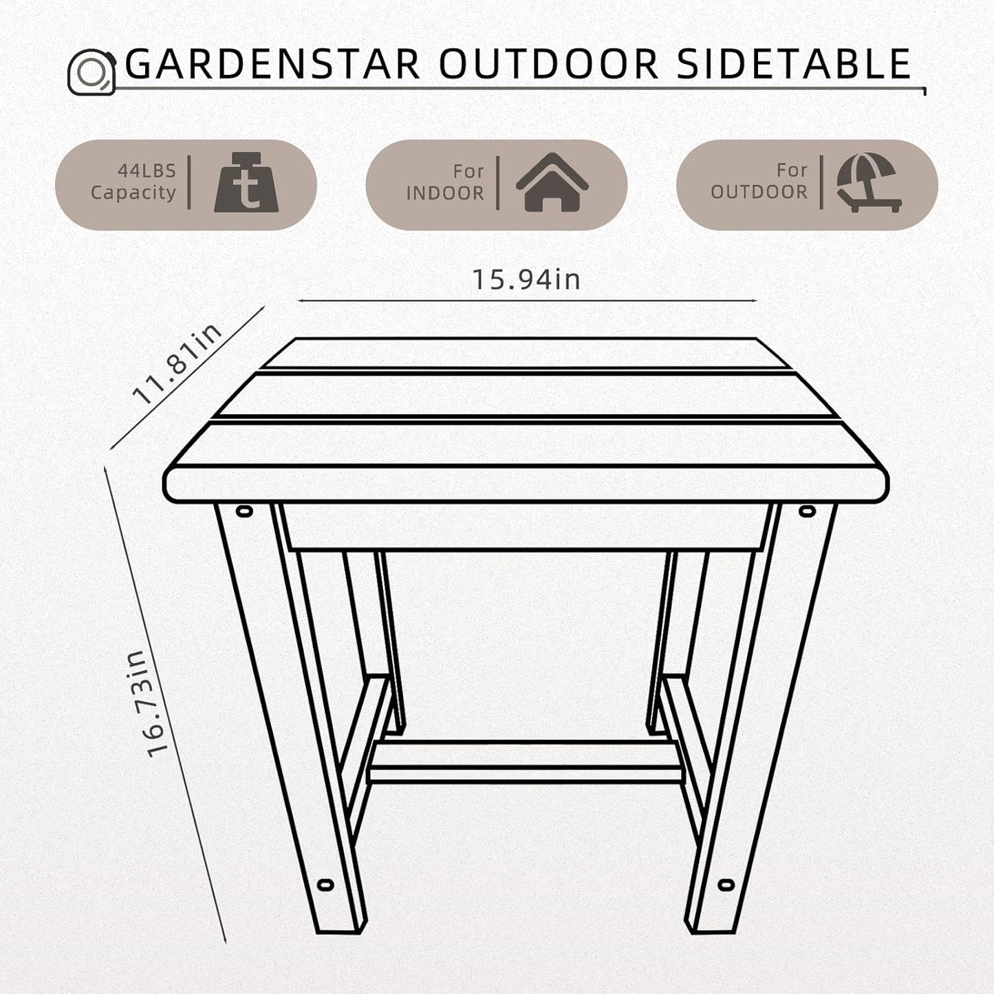 Adirondack Square Side Table,one-Tier Outdoor end Table, Patio Side Table for Pool,Porch,Backyard,Relaxing Companion (Teak)