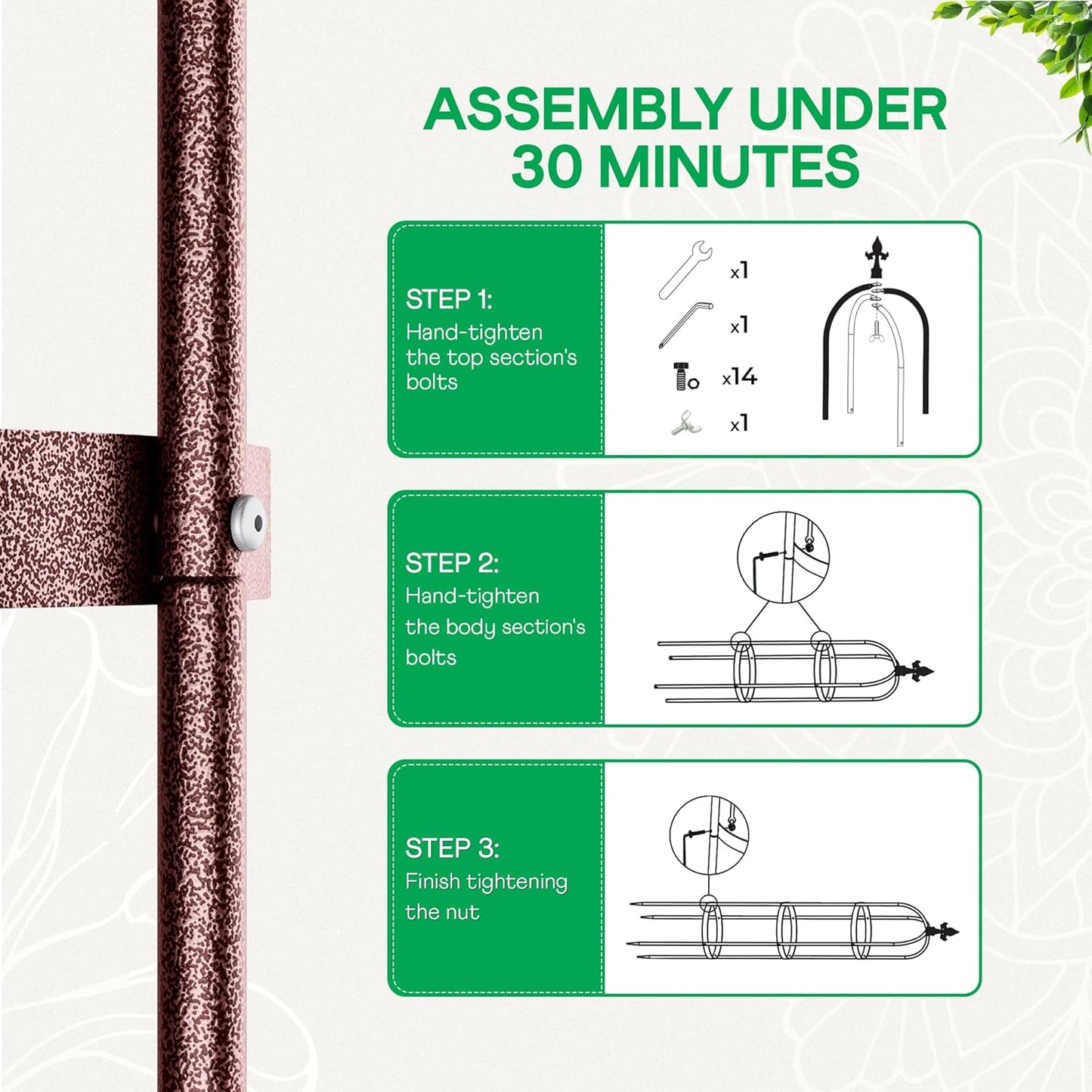 Idzo Trellis for Climbing Plants Outdoor, Garden Trellis Steel, Obelisk Design Hammer Stone Coated, 2025 Bronze Color, Vertical Support for Climbing Plants, Decorative for Outdoor & Indoor Use